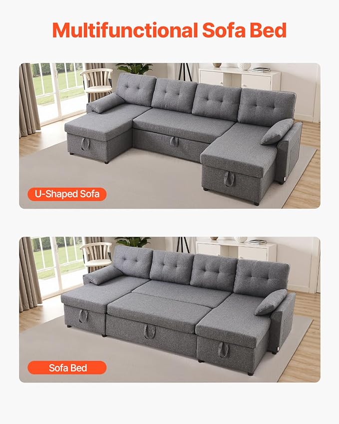 VEVOR U Shaped Sofa Bed, Convertible Sofa Bed