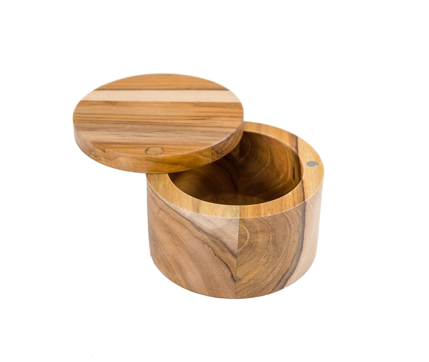 Lipper International Teak Wood Salt or Spice Box with Swivel Cover, 3.6" Diameter x 2.375" Tall