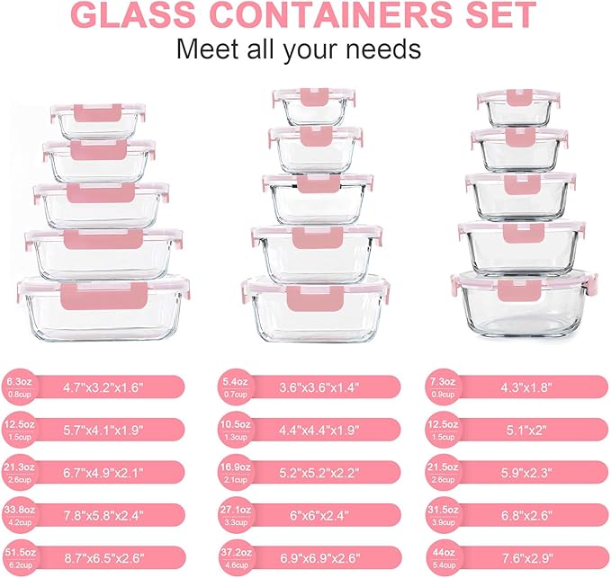 KOMUEE 30 Pieces Glass Food Storage Containers Set, Meal Prep Containers Set