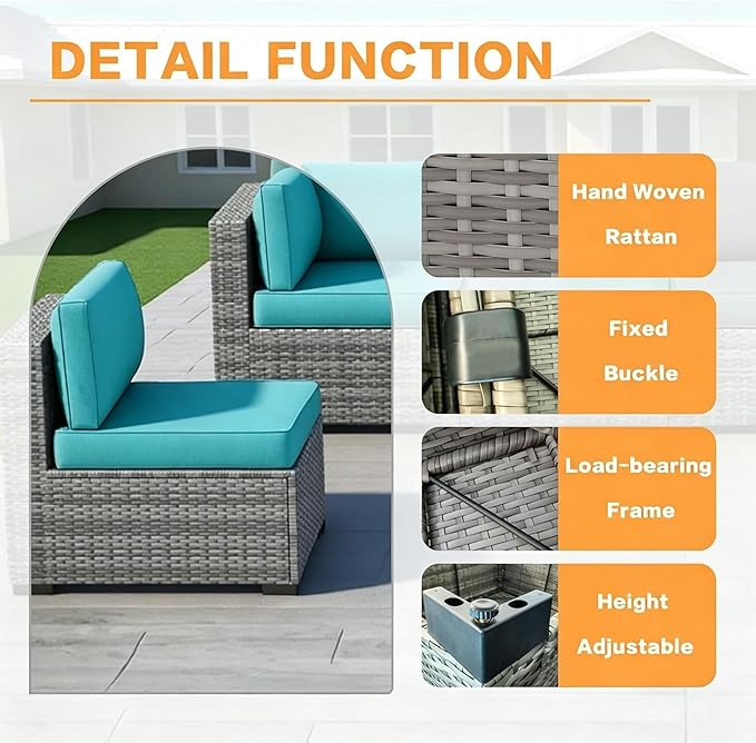 MOCHITO 5 Pieces Outdoor Patio Furniture Sets, All-Weather Sectional Sofa Grey
