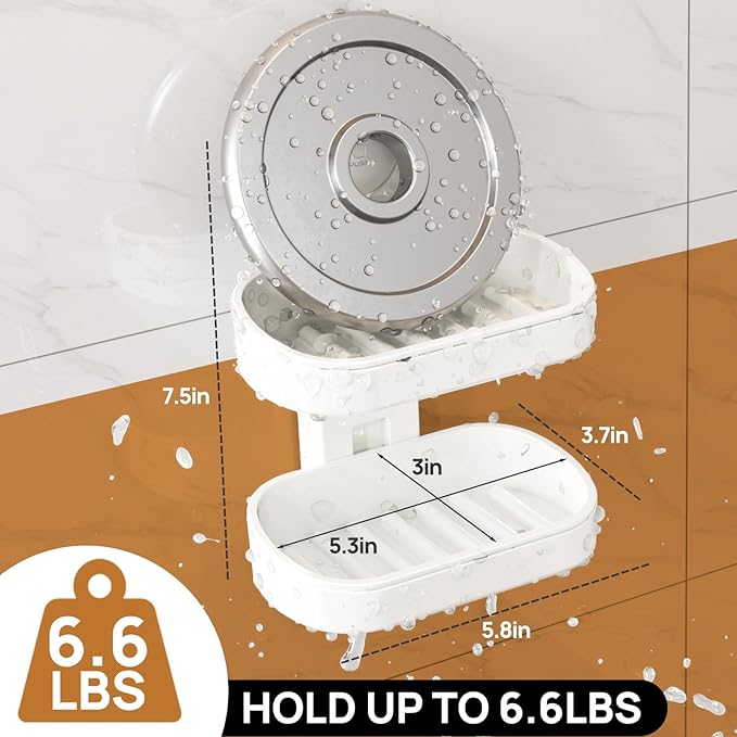 LEVERLOC Soap Dish Holder for Shower Double Layer Suction Cup Wall Mounted