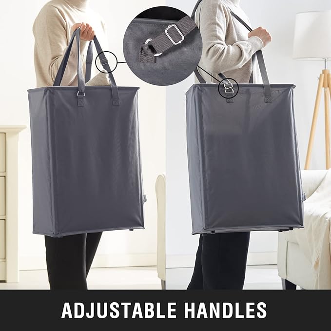 Slim Laundry Hamper with Adjustable Long Handles, 45L Small Laundry Baskets