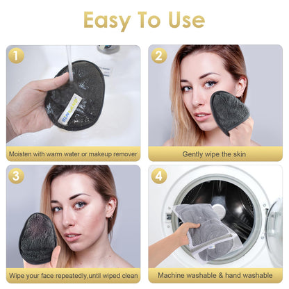 SINLAND 6 Pack Microfiber Makeup Remover Pads Reusable Makeup Eraser Washable Facial Cleansing Pads With Laundry Bag Dark Grey