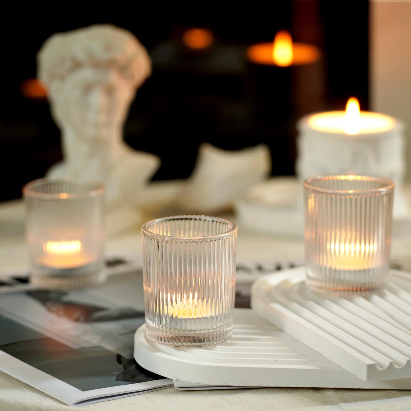 Homemory 12 Pcs Glass Votive Candle Holders, Clear Tealight Candle Holder, Vintage Candle Holders Bulk for Table Centerpieces, Christmas, Baby Shower, Birthday, Wedding