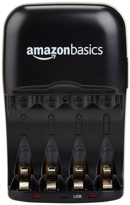 Amazon Basics Rechargeable Battery Charger for AA & AAA Nickel-Metal Hydride (NiMH) Batteries with USB Charging Port, Black