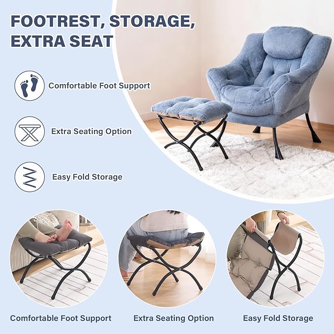 Lazy Chair with Ottoman, Modern Accent Chair Contemporary Lounge Leisure Sofa