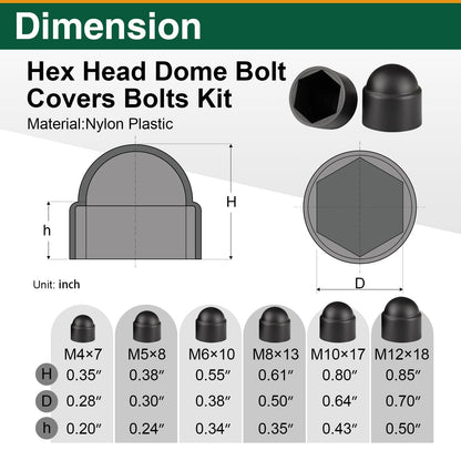150 Pcs Metric Plastic Bolt Caps, Hex Head Dome Covers for M4–M12 Bolts, Waterproof Dustproof Protective Nut End Caps
