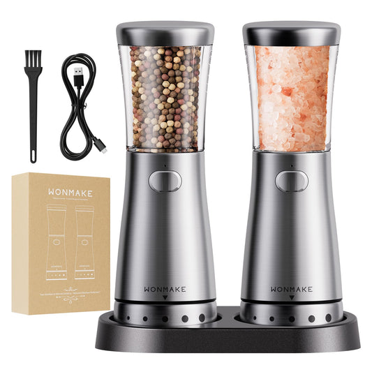 Electric Salt and Pepper Grinder Set Rechargeable, Electric Pepper Grinder with Adjustable Coarseness, 4.5oz Large Capacity, 1.8" Wide-Mouth & Storage Base, One-Hand Operation Kitchen Gadgets