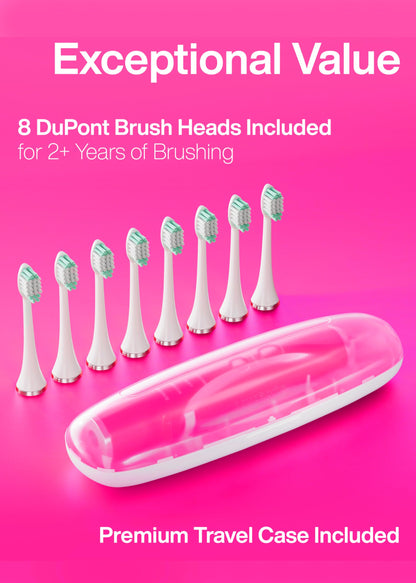 Aquasonic Vibe Series Ultra-Whitening Toothbrush – ADA Accepted Electric Toothbrush - 8 Brush Heads & Travel Case – 40,000 VPM Motor & Wireless Charging - 4 Modes w Smart Timer – Satin Rose Gold