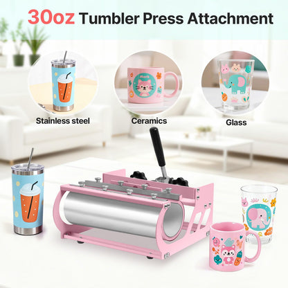 Slendor 5-in-1 Heat Press Machine, 12x15 Inch Sublimation Heat Press with 360° Swing Away, Digital T-Shirt Press with 20oz & 30oz Tumbler Press, Combo for T-Shirts, Hats, Caps & Plates