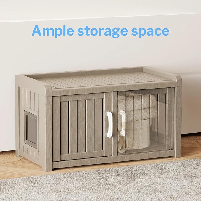 2 Doors Shoe Storage Bench - 2 Side Door Hidden Furniture Cabinet with Storage, Waterproof Entryway Bench with Seat for Indoor Outdoor, End of Bed Footrest Stool for Bedroom, Hallway, Grey