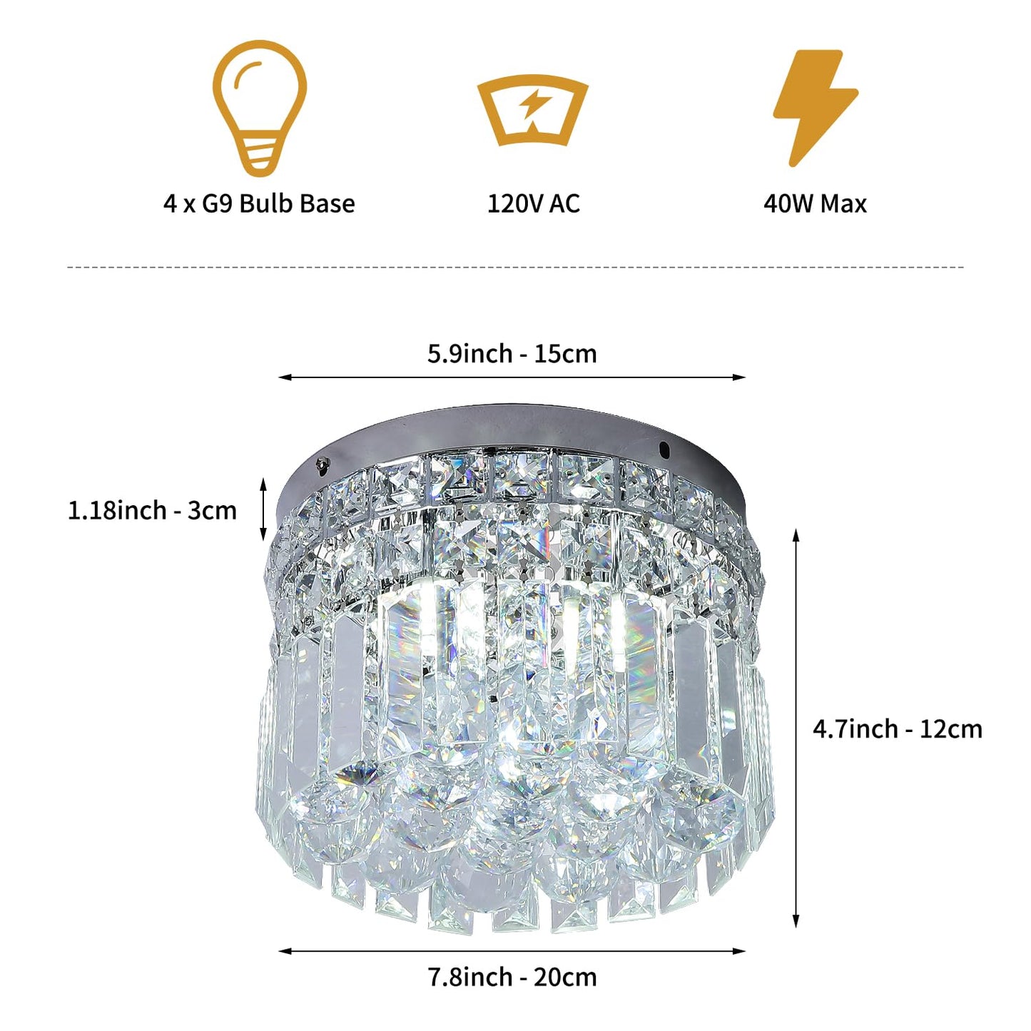 CEENLI Mini Modern Round Crystal Flush Mount Chandelier 7.8 inch Ceiling Light Fixture 4-Lights G9 Bulb for Closet Foyer Hallway Bedroom Living Room Dining Room Entryway Chrome Finish