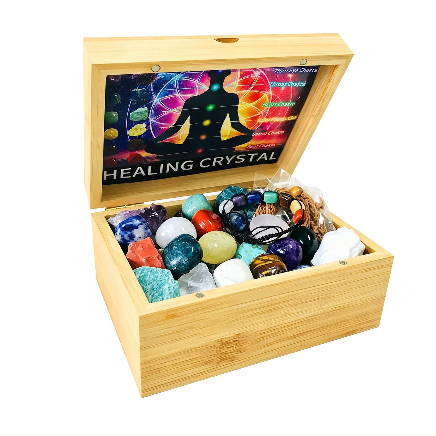Healing Crystals Kit for Women: 30+ Raw & Tumbled Stones with Chakra Set, Reiki Energy Balancing, Meditation Tools, Bamboo Box & Spiritual Guide (Natural Gems for Women)