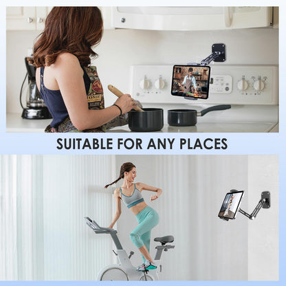 Lucrave Tablet Wall Mount Holder, Aluminium Extendable iPad Wall Holder, with 360°Rotating Base Adjustable and Foldable for iPad Pro Air Mini, Galaxy Tab, All 4.7-13" Phones and Tablets