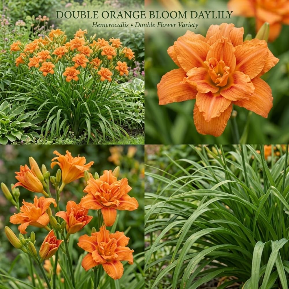 10 Orange Double Bloom Daylily Live Roots, Cold-Hardy Fragrant Perennial, Low Maintenance Exotic Flower for Garden Borders