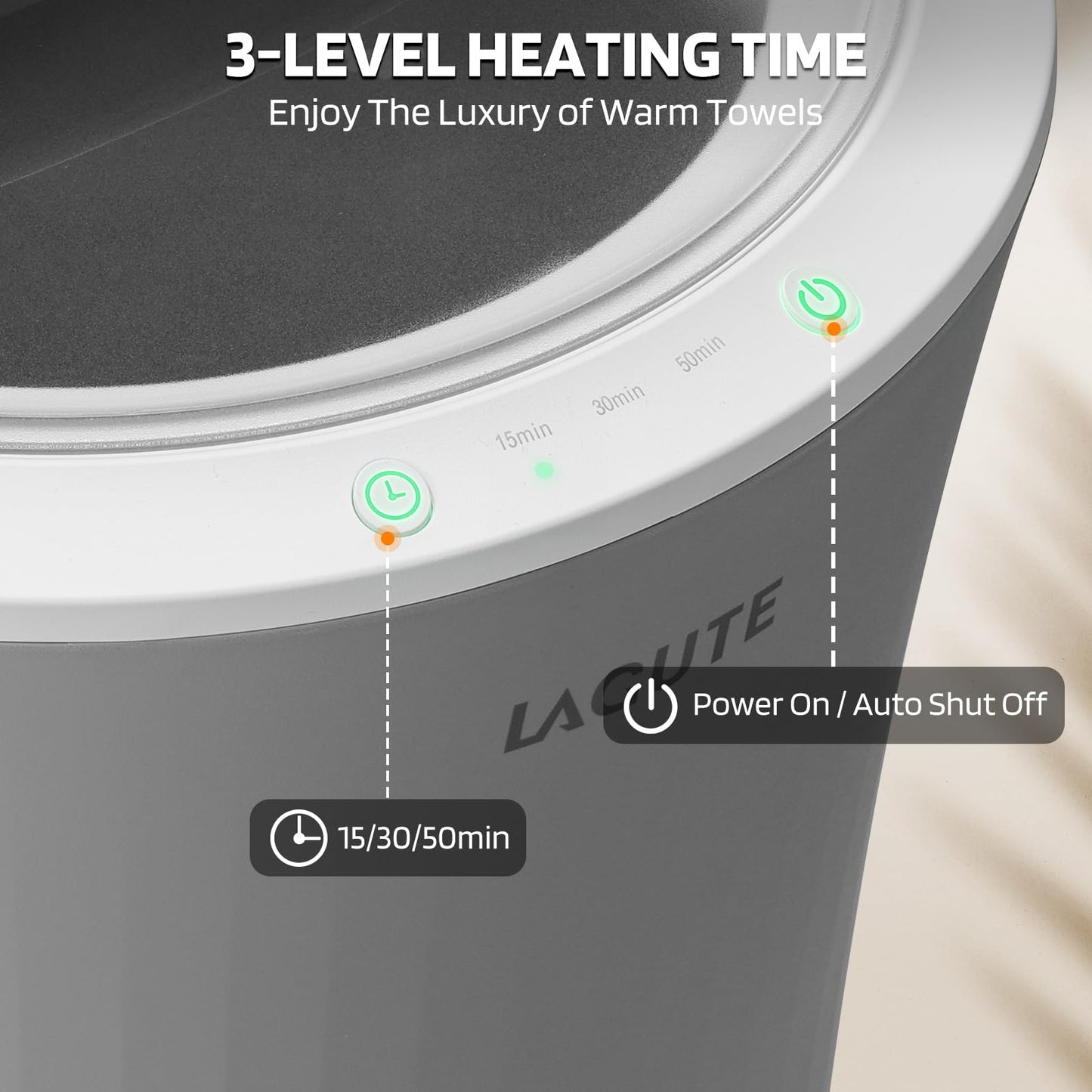 Lagute iSnug Towel Warmer for Bathroom, with 3-Level Timer, Warning Alarm & RGB Light, Auto Shut-Off, 5.3 Gal Heating Bucket for Bathrobe, Blanket, Ideal for Gifts