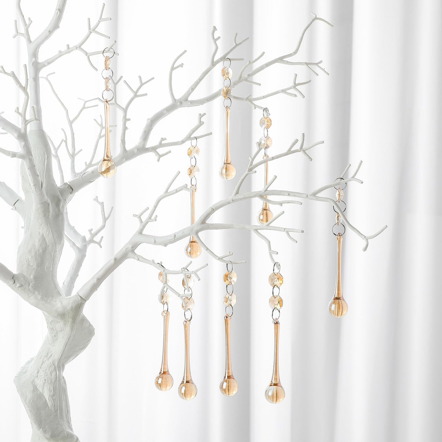 10pcs Christmas Glass Teardrop Ornaments - Chandelier Champagne Crystal Glass Raindrop Ornaments for Christmas Tree Decorations