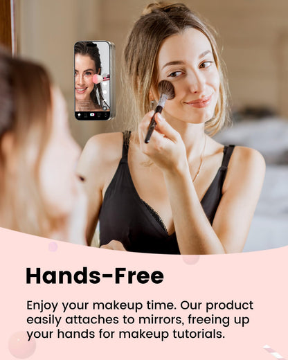 amBand Magnetic Suction Mirror Window Phone Holder, Sticky Grip Double Sided Mount for iPhone, Gym Bathroom Kitchen, Hands-Free for Makeup FaceTime Shower Viewing with MagSafe Accessories, Frost White