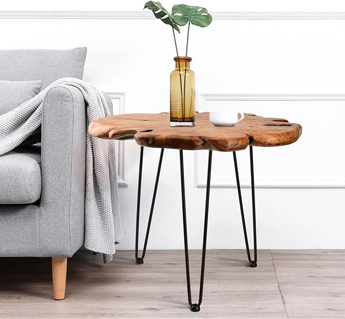 23.6 Inch Live Edge Side Table, Wood Freeform Small End Table