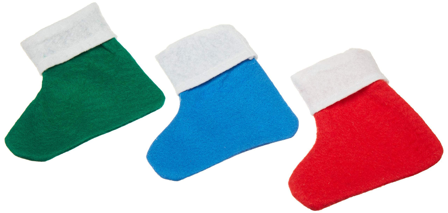 Bulk 36 Pack Mini Gift Card Size Crafting Christmas Stockings - Real Felt in Holiday Colors for DIY Projects (Red, Blue and Green with White Trim)