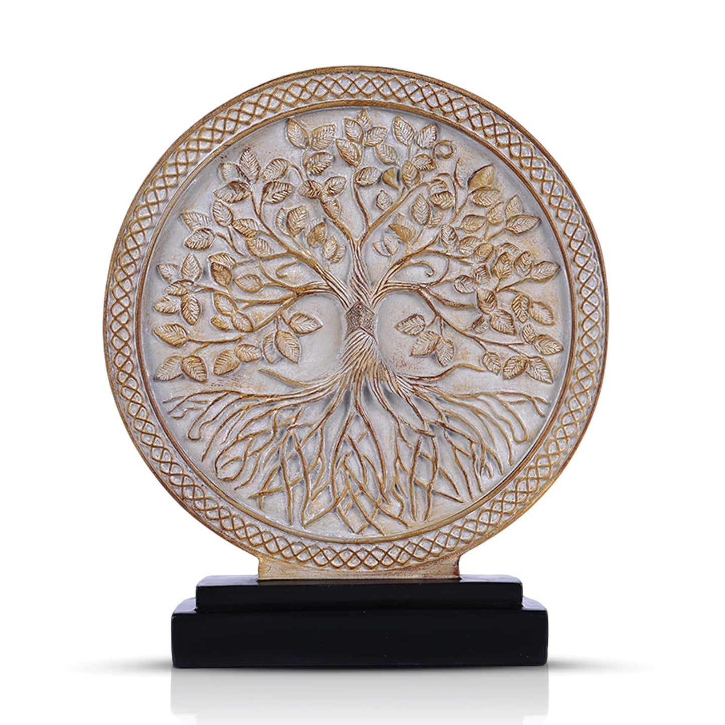 LCCCK Tree of Life Statue, Resin Round Tree Sculpture for Cabinet Decor, Shabby Chic Knick Knacks, Living Room Mantle Entryway Table Top Accent, Symbolic Family Roots Home Decor