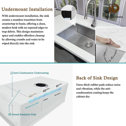 30 Inch Undermount Kitchen Sink - Delironexu 18 Gauge Stainless Steel Single Bowl Kitchen Sinks 30"x18"x9" Handmade Design with Brushed, Includes Drain Kit (No Additional Accessories)
