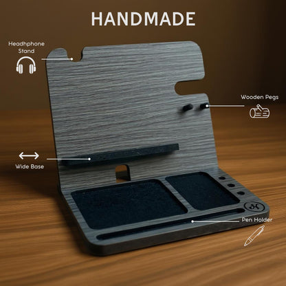Namore Wood Phone Docking Station for Men – Nightstand & Desk Organizer with Valet Tray for Wallet, Watch & Keys – Bedside Organizer Gift for Husband or Dad