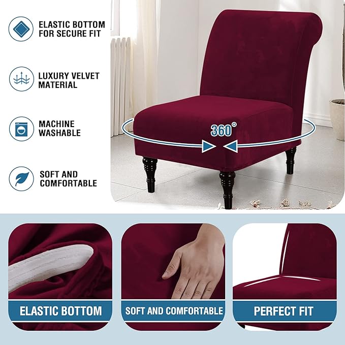 H.VERSAILTEX Armless Accent Chair Covers Thick Velvet Armless Chair Slipcovers