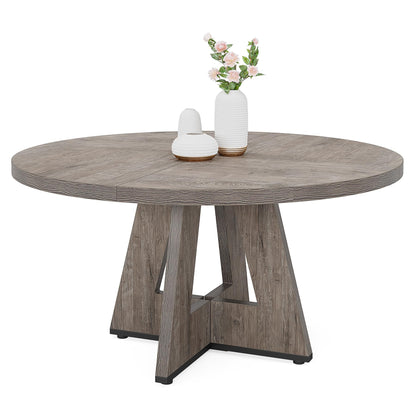 Tribesigns 47 inch Round Dining Table Wood Kitchen Table for Dining Room, 47" Dinner Room Tables for 4-6, Farmhouse Accent Furniture with Wooden Tabletop and Cross Base, Rustic Grey