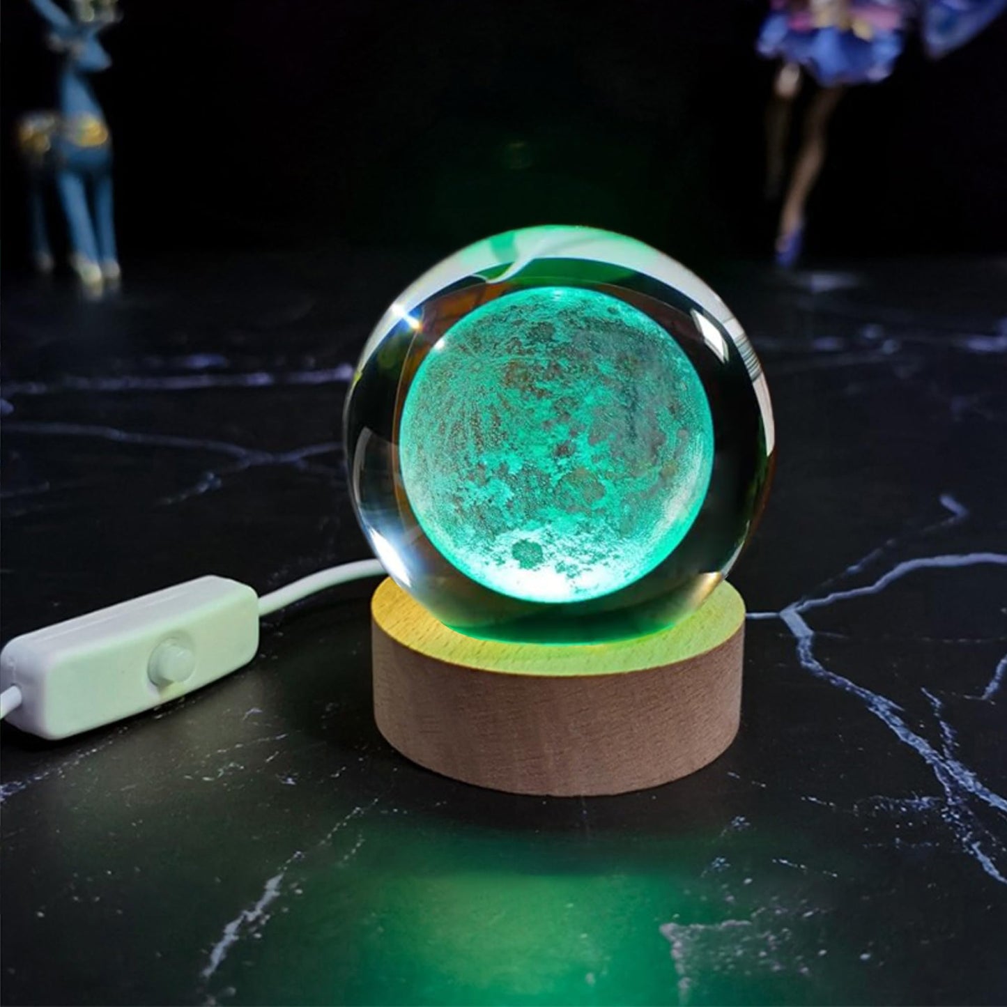 AOFEGRLT 3D Moon Crystal Ball with LED Stand, Remote Control, 16 Colors Change, Moon Figurine Glass Sphere Lamp Night Light Gifts for Women Kids(80mm)