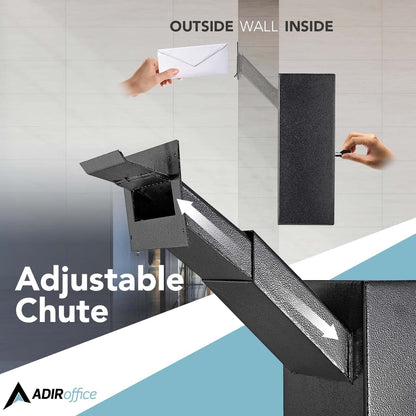 AdirOffice Through The Wall Drop Box Safe - Durable Thick Steel w/Adjustable Chute - Mail Vault for Home Office Hotel Apartment