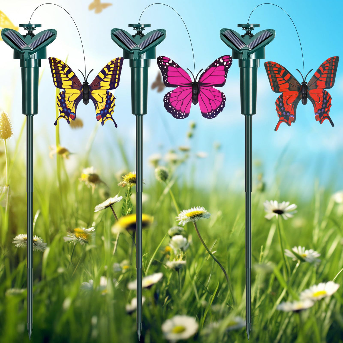 Rossesay 3 Pcs Solar Flying Moving Fluttering Waterproof Garden Stakes Decorations for Home Yard Pathway Garden Landscape Christmas Outdoor Indoor Centerpieces Gift Decorations (Butterfly)