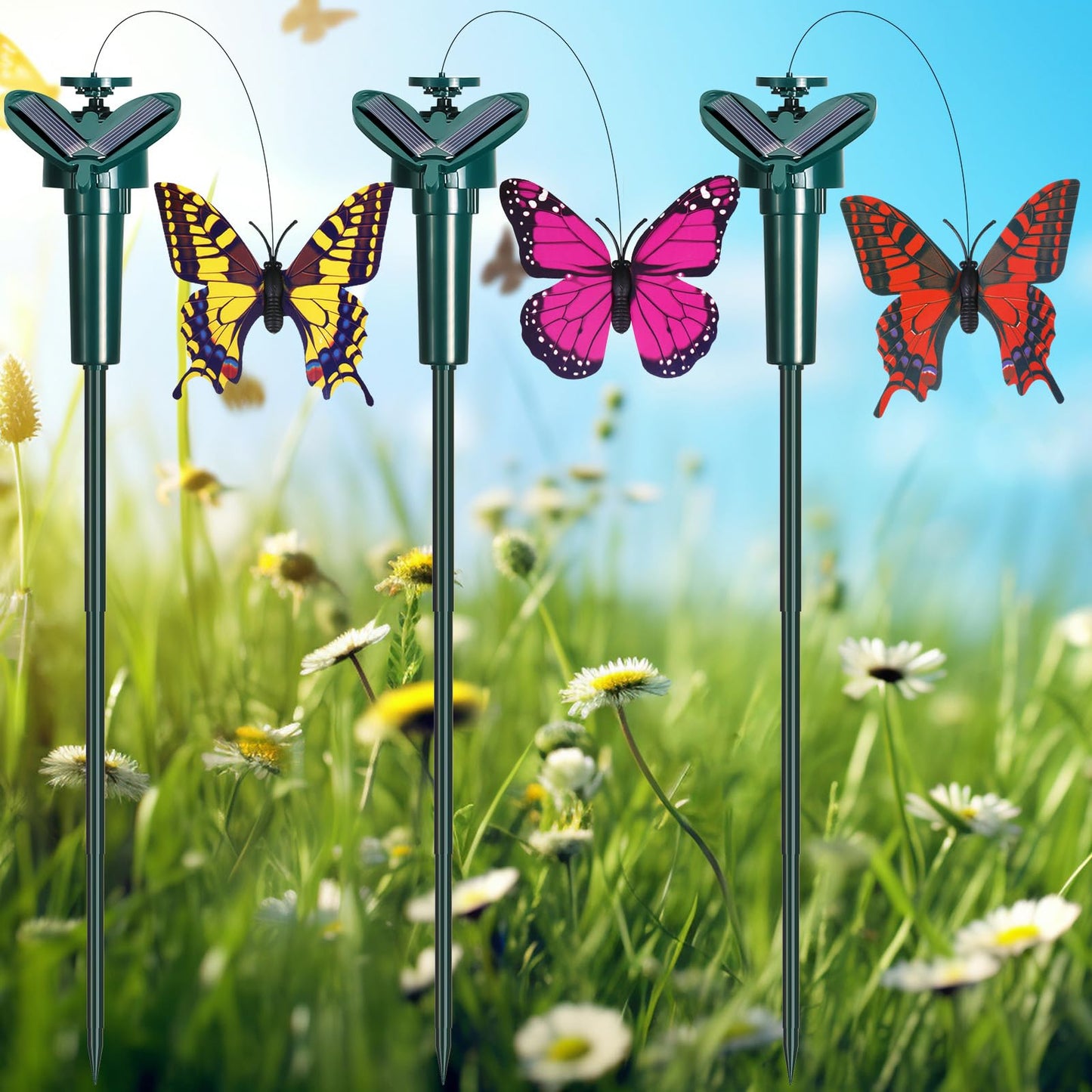 Rossesay 3 Pcs Solar Flying Moving Fluttering Waterproof Garden Stakes Decorations for Home Yard Pathway Garden Landscape Christmas Outdoor Indoor Centerpieces Gift Decorations (Butterfly)