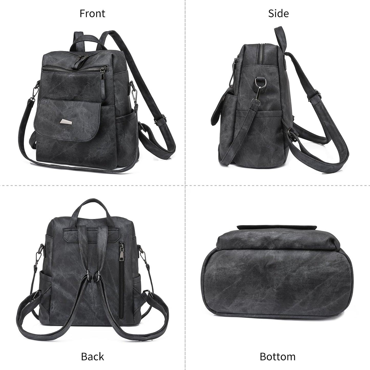 Puwuzixi Women Backpack Waterproof Anti-Theft Lightweight PU Fashion Travel Multipurpose Convertible Purse Shoulder Bag Handbag Backpack Black
