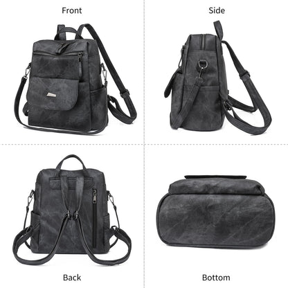 Puwuzixi Women Backpack Waterproof Anti-Theft Lightweight PU Fashion Travel Multipurpose Convertible Purse Shoulder Bag Handbag Backpack Black