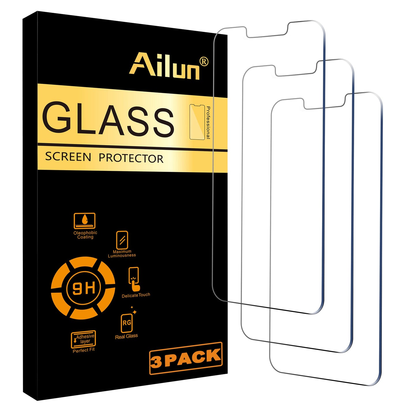 Ailun Screen Protector for iPhone 16 / iPhone 15 / iPhone 15 Pro [6.1 Inch] Display 3 Pack Tempered Glass, Dynamic Island Compatible, Case Friendly [Not for iPhone 16 Pro 6.3 Inch].