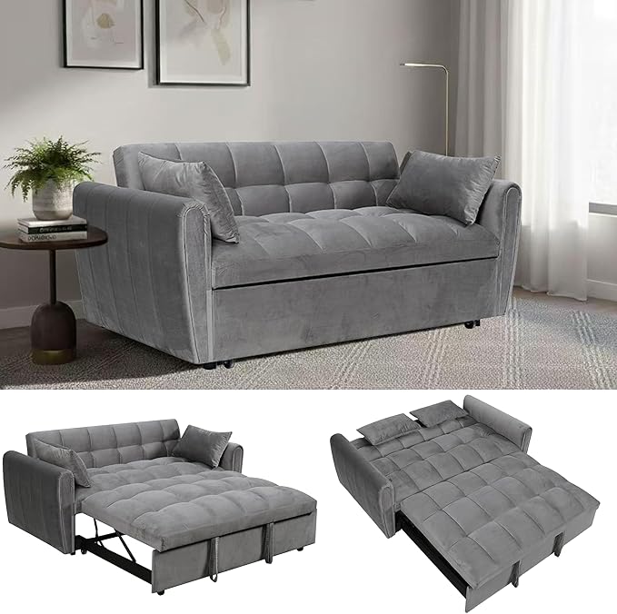 65 Inch Convertible Sleeper Sofa, 3-in-1 Sleeper Loveseat