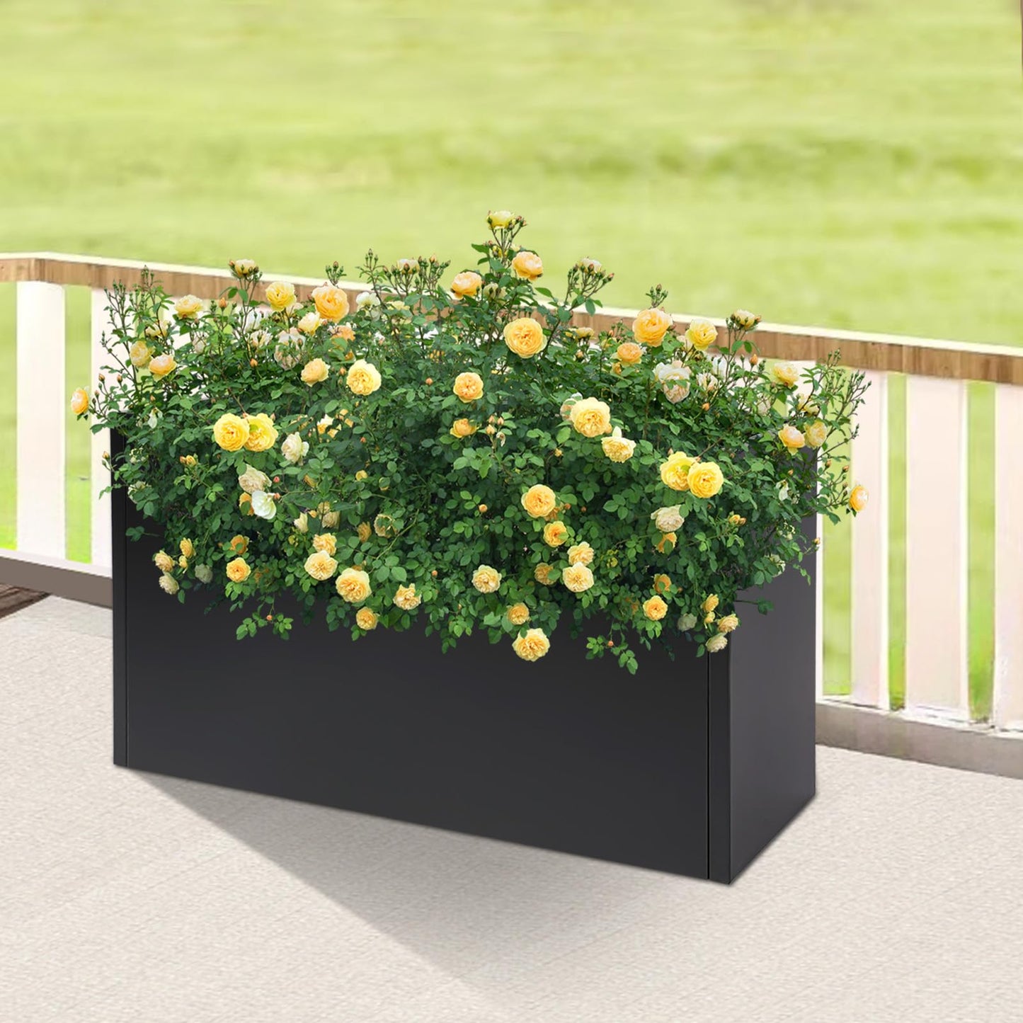 Ginelm 38”L x 15”W x 15”H Metal Long Planter Box for Outdoor Plants Large Rectangular Planter Boxs Spliced Flower Pot for Flowers Garden