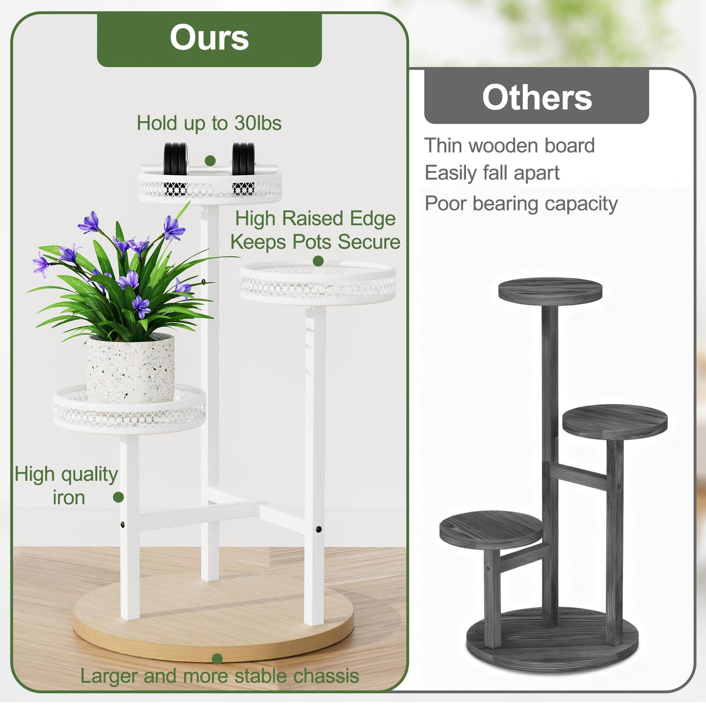 NQW Tall Plant Stand Indoor Outdoor, Corner 3 Tier Metal Flower Pot Stands,Heavy Duty Plant Shelf for Living Room Bedroom Balcony