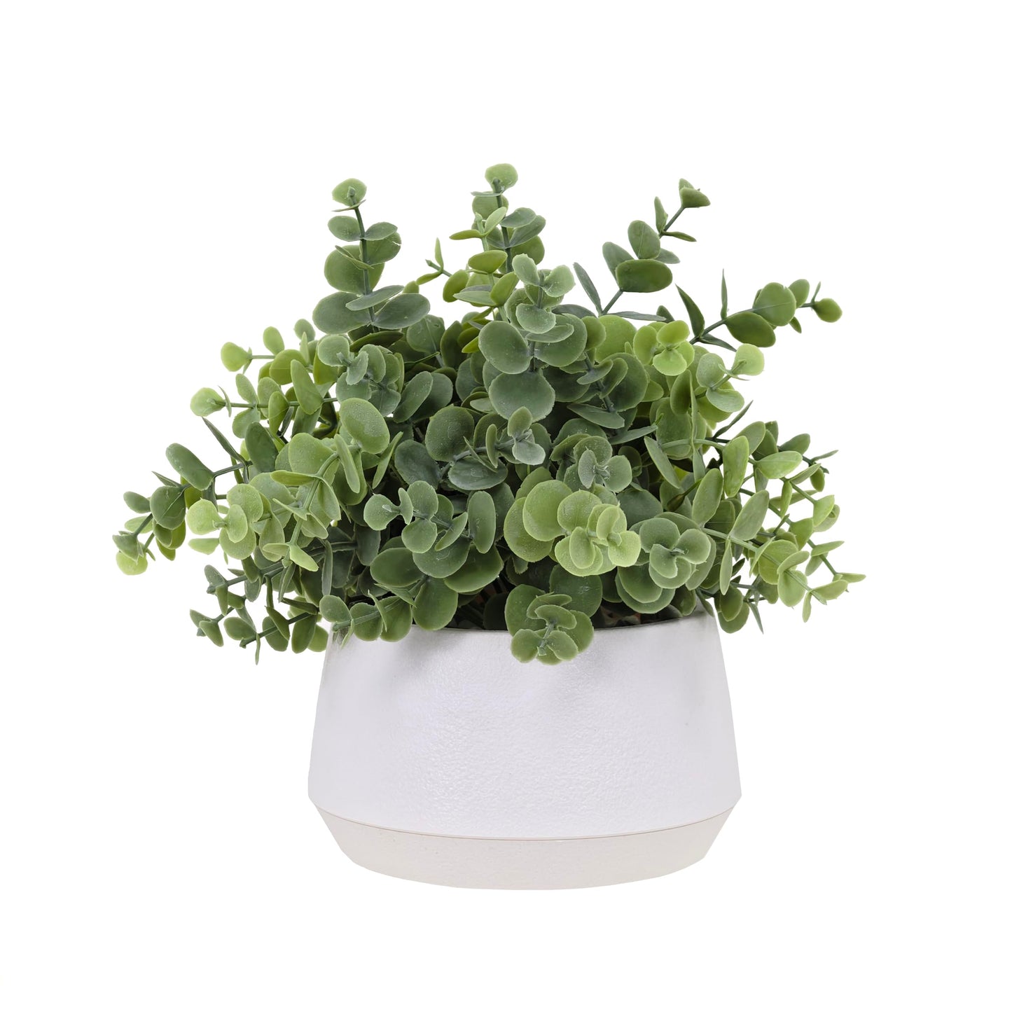 365 Blooming Decor Artificial Eucalyptus Plant–10.2"x11.4" Luxury Faux Potted Greenery in White Textured Pot with Real Pebbles, Premium Material, No Assembly, Farmhouse, Coffee Table, Bathroom Decor