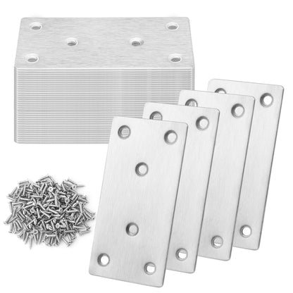 40 PCS 4 X 2 inch Heavy Duty Stainless Steel Flat Brackets, Flat Brackets Mending Plates with Screws, Perfect for Repairs and Reinforcements of Cabinets, Wood, and More, by GENHAKON