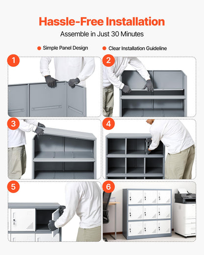 VEVOR 9 Doors Metal Locker for Employees, Steel Locking Storage Cabinet with Card Slot and Ventilation, 2 Keys for Each Door, Employee Lockers for Office, School, Gym, Home, Easy Assembly, Gray