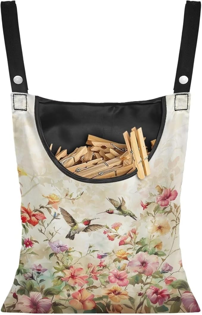 2 Pcs Hummingbird Pink Clothespin Bag, Large Clothes Pin Hanging Bag, Pin Bag