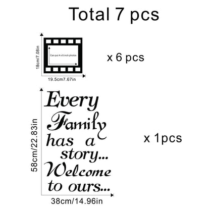 Every Family Has a Story,Family Wall Stickers Decor for Living Room,Contains 6 Pcs 4 x 6 Inch Picture Frame Inspirational Wall Decals Quotes