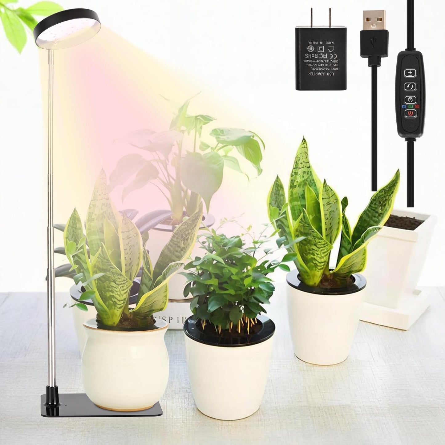 LED Grow Lights for Indoor Plants Full Spectrum, 48 LEDs Plant Light for Indoor Plants with 2 Mounting Options, 3 Optional Spectrums, 3/9/12Hrs, 10 Brightness,6.7"-26" Height Adjustable （black）