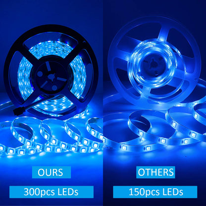 SUPERNIGHT LED Strip Lights 16.4FT SMD 5050 Waterproof 300LEDs RGB Flexible LED Light Strip Rope + 44Key IR Remote Controller for Bedroom TV Backlight Christmas Valentines(Not Include Power Adapter)