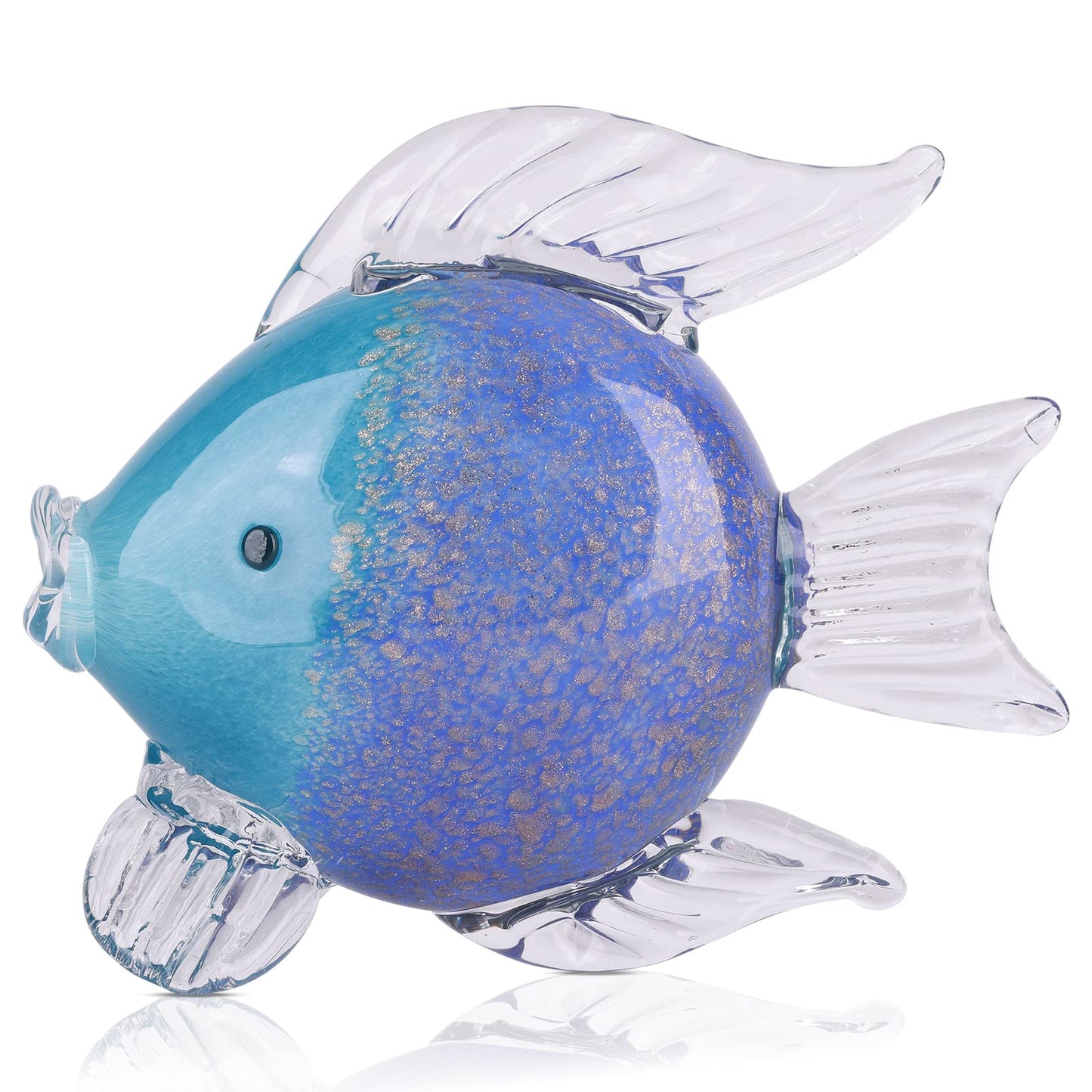 QIANLING Glass Fish Figurines - Coastal Home Decor, Modern Ocean Centerpieces for Living Room, Dining Area, Bathroom, Office, Coffee Table, Beach House, Nautical, Seaside, Entrance, Shelf Display