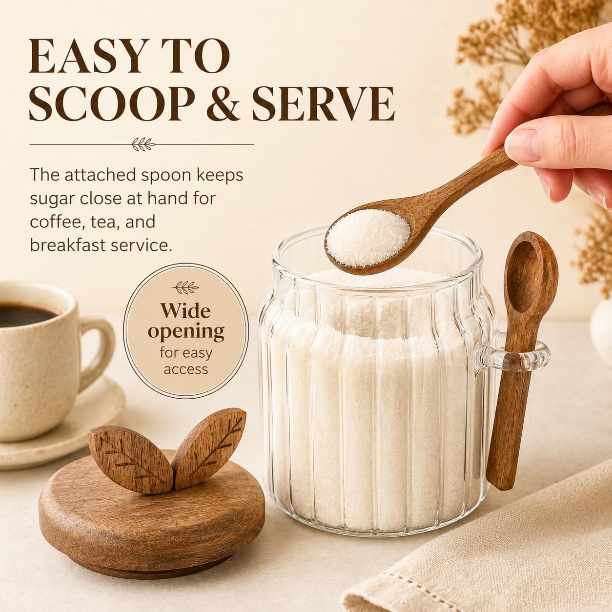Sugar Bowl with Lid and Spoon, 17 oz Airtight Sugar Jar Container, Easy-to-Use Sugar Container with Lid and Spoon Sugar Bowls for Tea Coffee Brown Sugar Container, Cereal Tea Salts Spice Jar