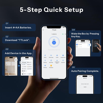 LOQOVA Smart Key Lock Box with Fingerprint, Passcode, TT-lock App, Access Card & Manual key, IP65 Waterproof, Wall-Mount or Shackle Design for Outdoor, Large Storage Ideal for Airbnb, Family & Realtor