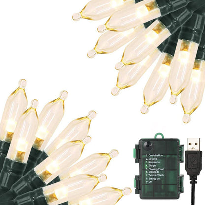 Green Convenience Christmas Lights 33ft 100 LED Battery String Lights with Timer Memory Function USB or Battery Powered Waterproof String Lights for Indoor Outdoor Decoration